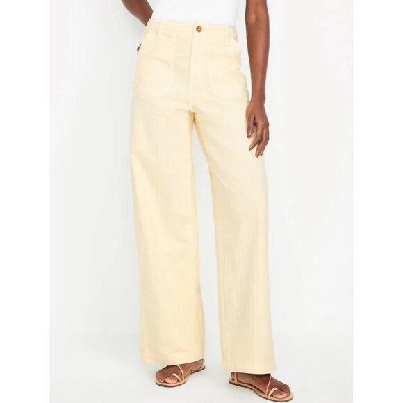 Old Navy Cream High Waisted OG Loose Wide Leg Womens Utility Denim Jeans Size 16 - Picture 3 of 12